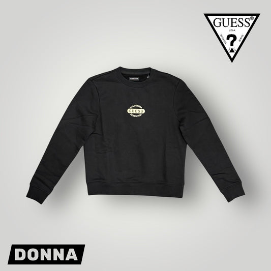 Felpa GUESS JEANS Donna girocollo con logo frontale, tex. felpato, Col.Nero (California GUESS Jeans 1981)