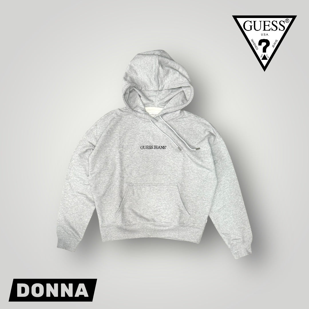Felpa GUESS JEANS Donna con cappuccio con logo frontale ricamato, tex.garzato, Col.Grigio
