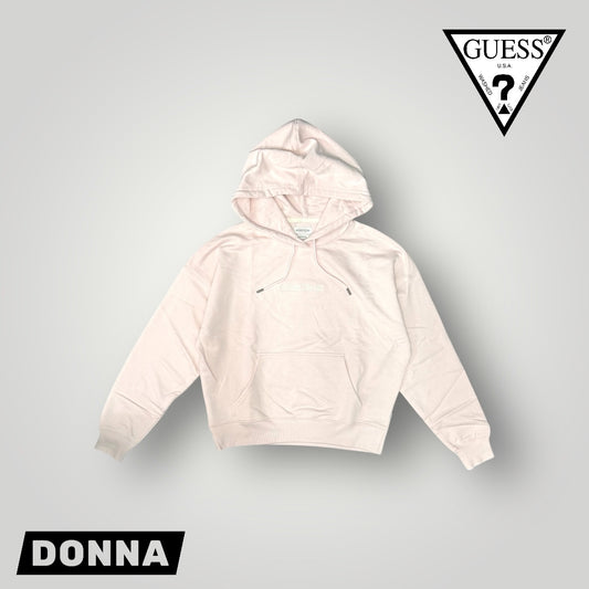 Felpa GUESS JEANS Donna con cappuccio con logo frontale ricamato, tex.garzato, Col.Rosa
