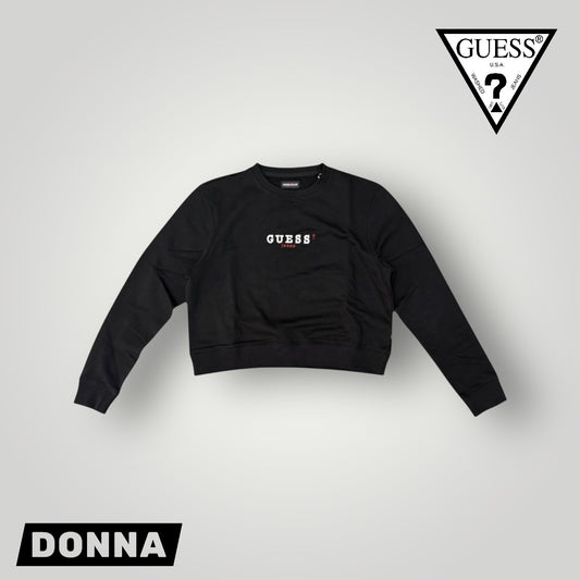 Felpa GUESS JEANS Donna con ricamo frontale, tex. cotone garzato, Cropped Fit , Col. Nero