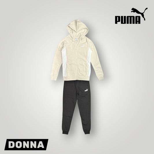 Tuta Completa Donna PUMA tex.felpato, col.Nero/Beige