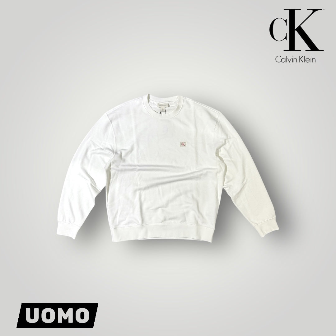 Felpa CALVIN KLEIN Uomo girocollo, tex. garzato, col.Bianco (targhetta lato cuore CK Calvin Klein),(Oversize)