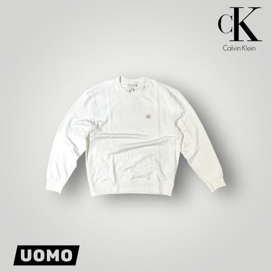 Felpa CALVIN KLEIN Uomo girocollo, tex. garzato, col.Bianco (targhetta lato cuore CK Calvin Klein),(Oversize)