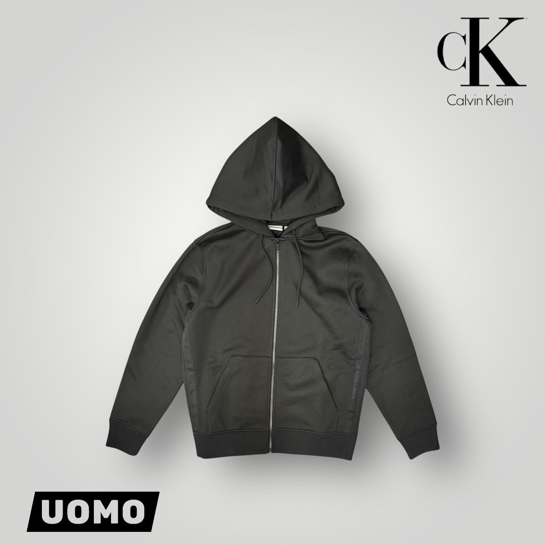 Felpa CALVIN KLEIN Uomo con cappuccio e zip, tex.felpato, col.Nero