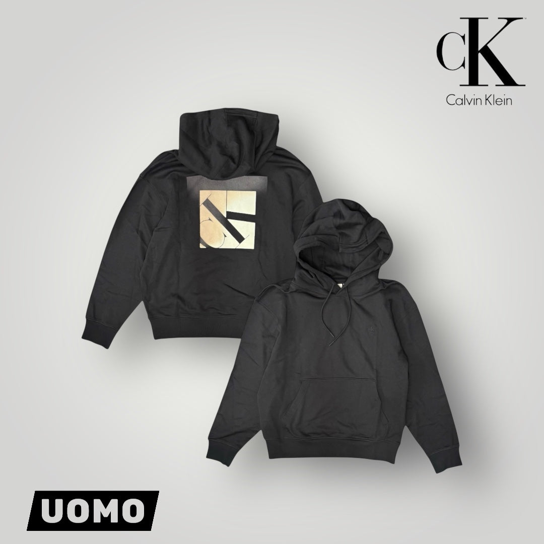 Felpa CALVIN KLEIN Uomo con stampa sulla schiena, con cappuccio, tex. garzato, col.Nero