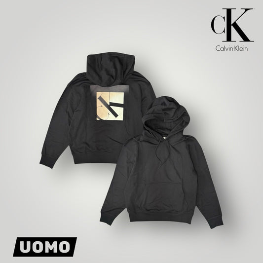 Felpa CALVIN KLEIN Uomo con stampa sulla schiena, con cappuccio, tex. garzato, col.Nero