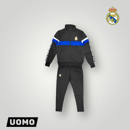 Tuta Completa REAL MADRID in tessuto acetato con zip alla caviglia, Col.Nero/Blu