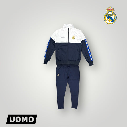 Tuta Completa REAL MADRID in tessuto acetato e zip alla caviglia, Col.Blu/Bianco
