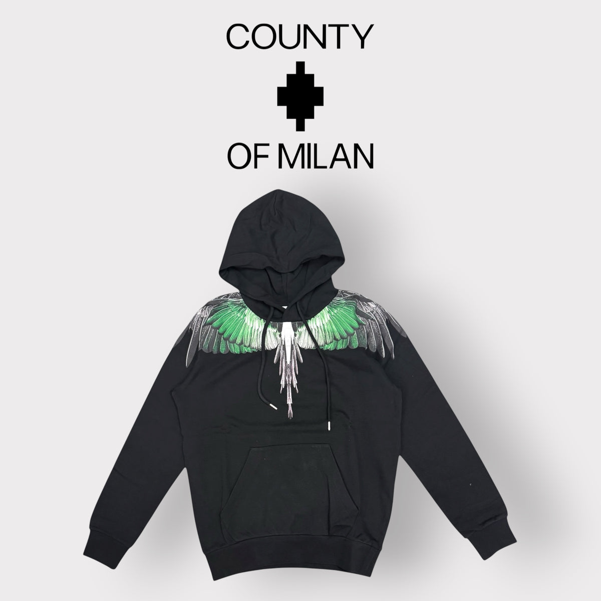 COUNTY OF MILAN- Felpa Uomo, con cappuccio, tex.cotone garzato(veste comoda), Col.Nero