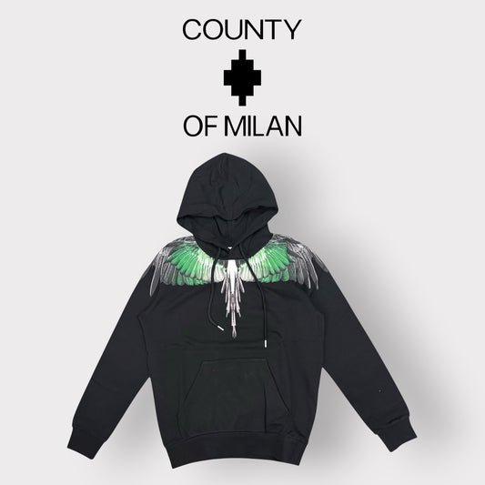 COUNTY OF MILAN- Felpa Uomo, con cappuccio, tex.cotone garzato(veste comoda), Col.Nero