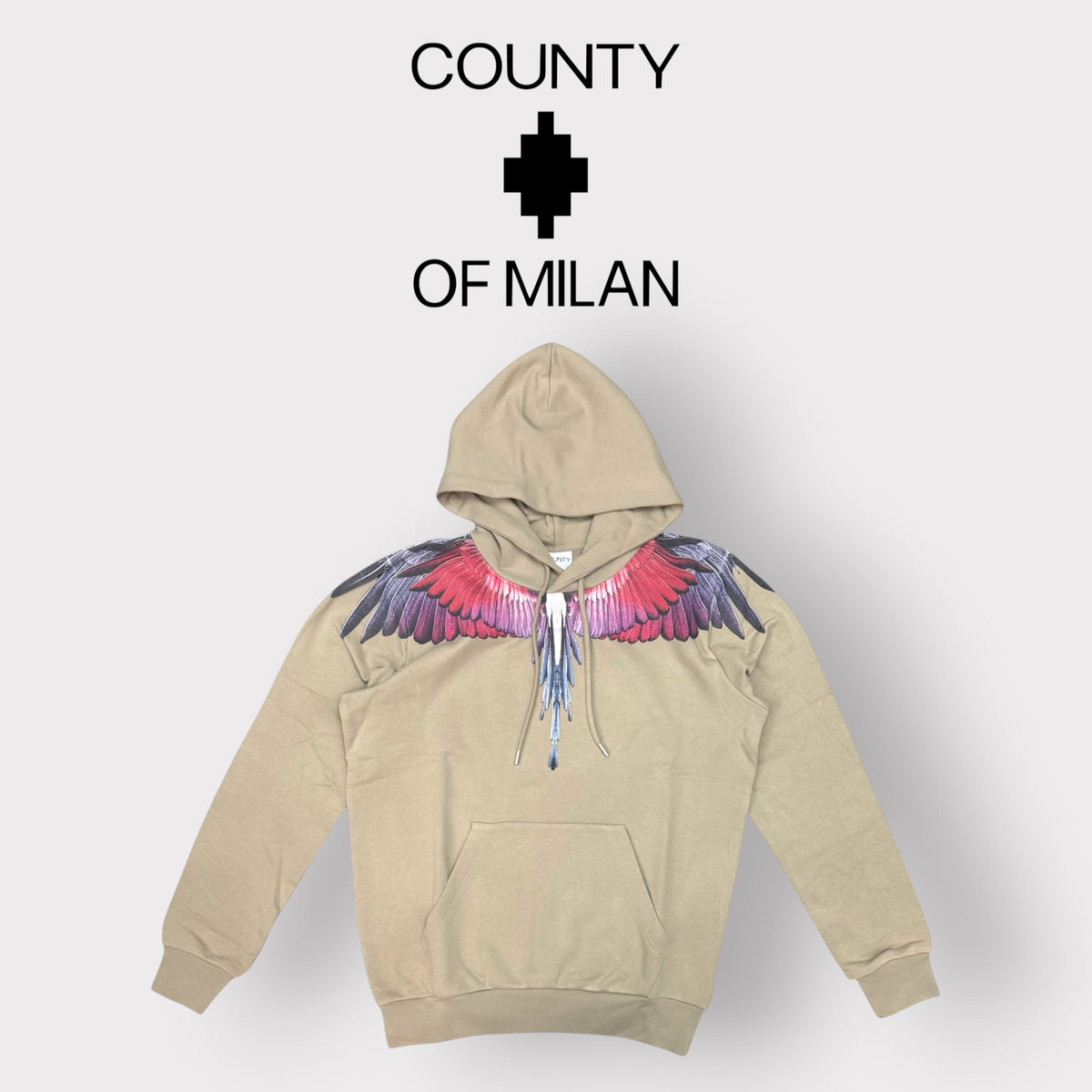 COUNTY OF MILAN- Felpa Uomo, con cappuccio, tex.cotone garzato(veste comoda), Col.Beige