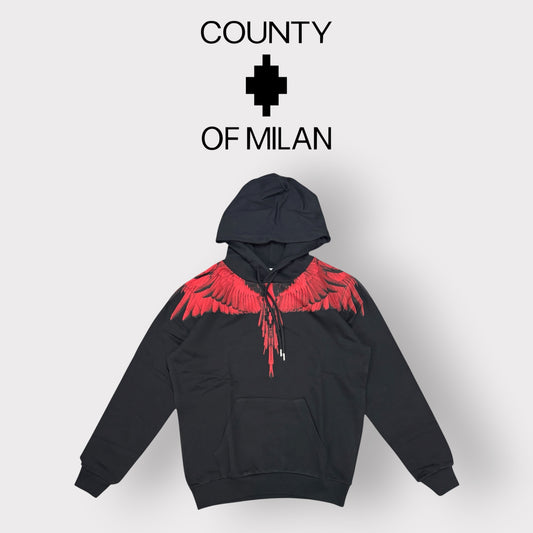 COUNTY OF MILAN- Felpa Uomo, con cappuccio, tex.cotone garzato(veste comoda), Col.Nero