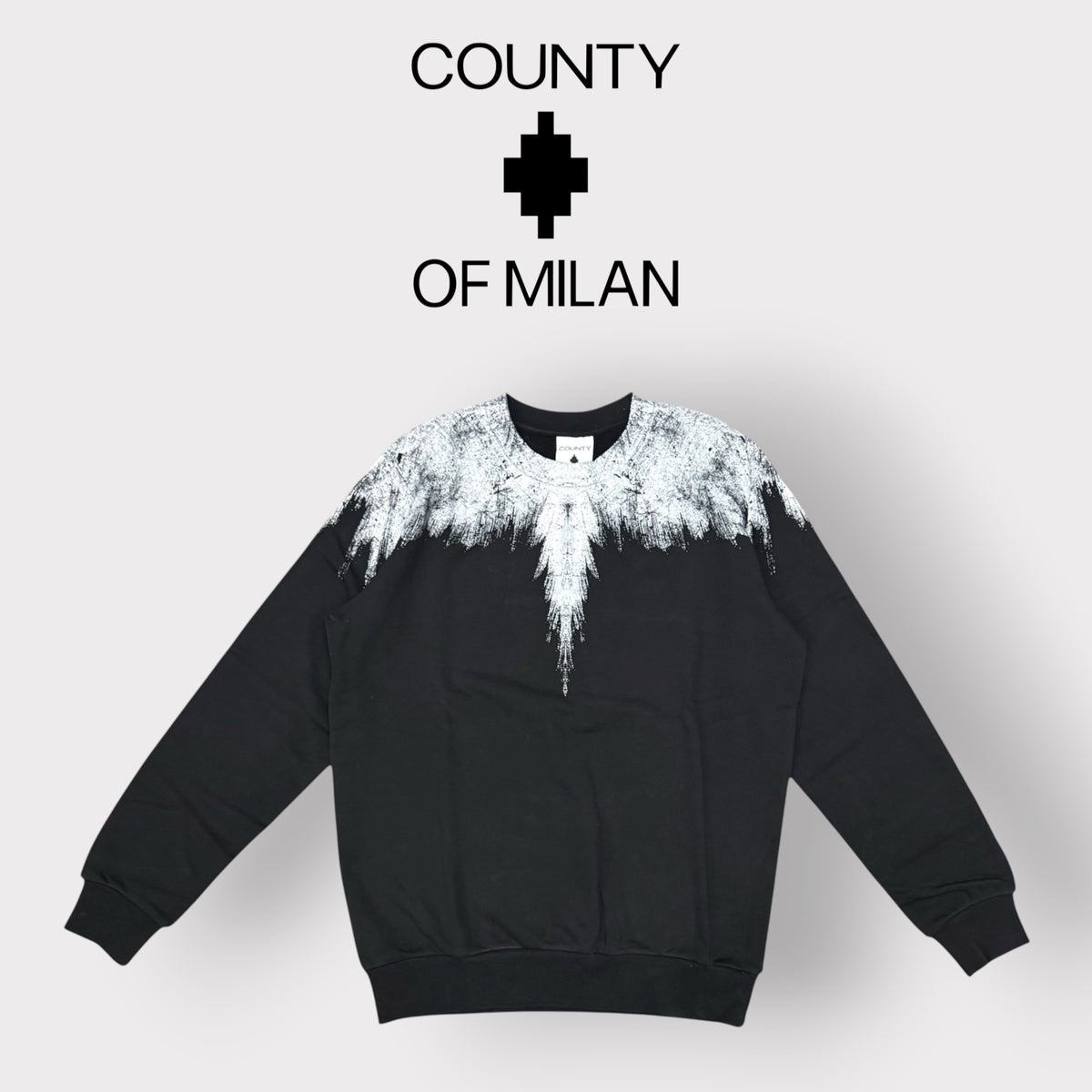 COUNTY OF MILAN- Felpa Uomo, girocollo, tex.cotone garzato(veste comoda), Col.Nero