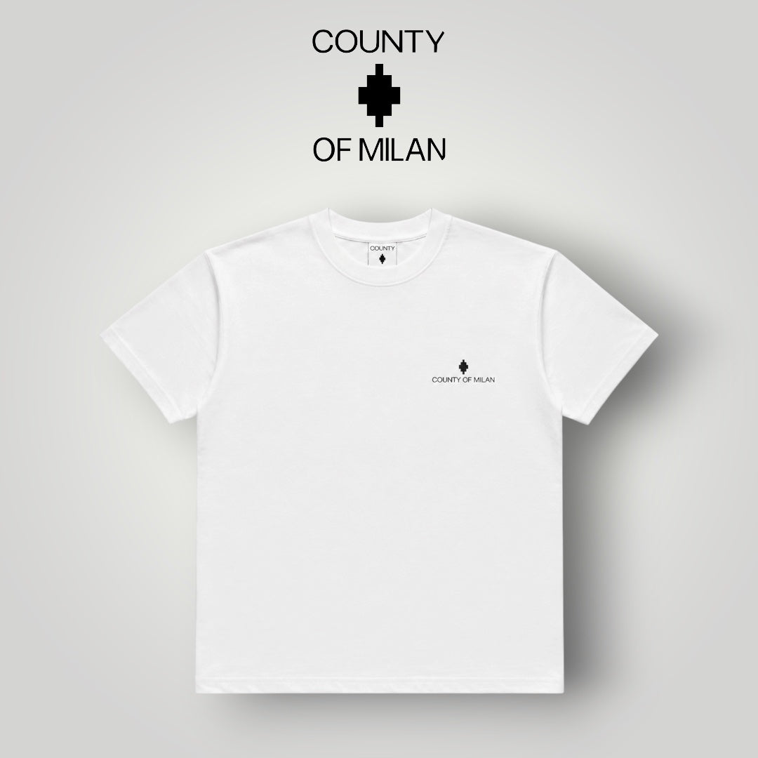 COUNTY OF MILAN- T-Shirt Uomo, (veste comoda), con logo lato cuore, Col.Bianco