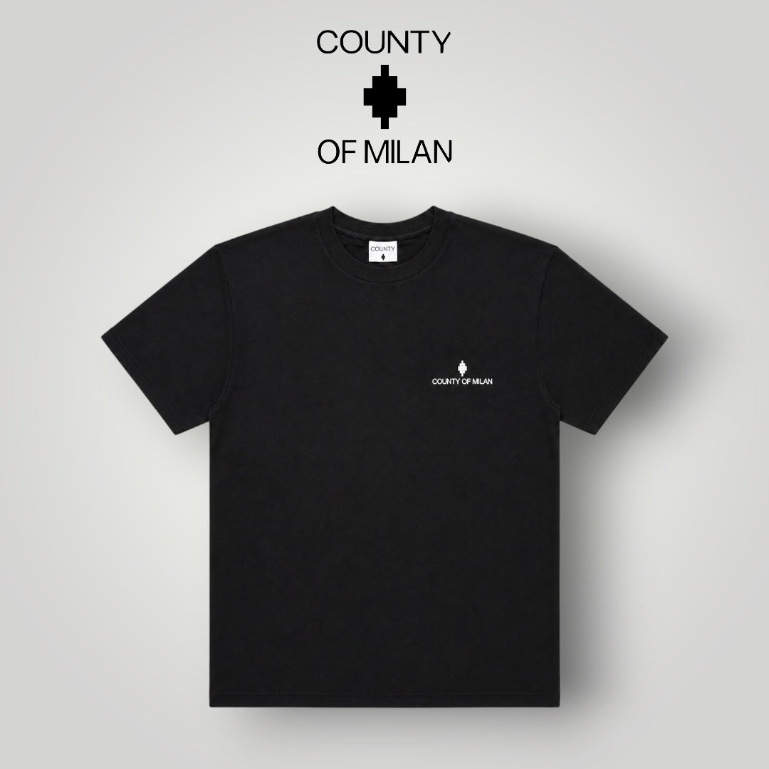 COUNTY OF MILAN- T-Shirt Uomo, (veste comoda), con logo lato cuore, Col.Nero