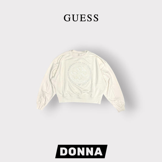 GUESS-Felpa estiva Donna, girocollo, con ricamo frontale e paillettes, tex.cotone garzato, Col.Panna