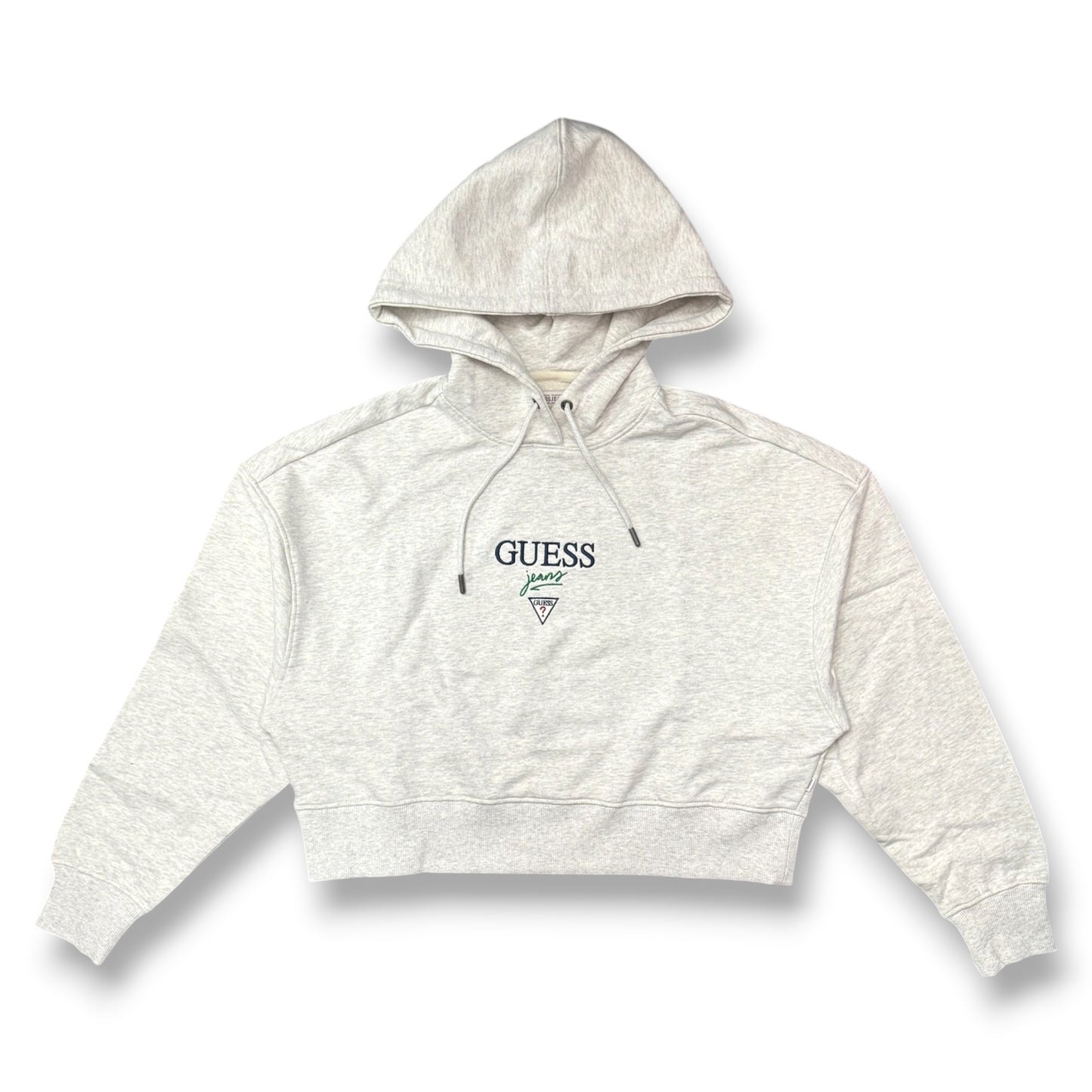GUESS-Felpa estiva Donna, con cappuccio e ricamo frontale, tex.cotone garzato, Col.Grigio