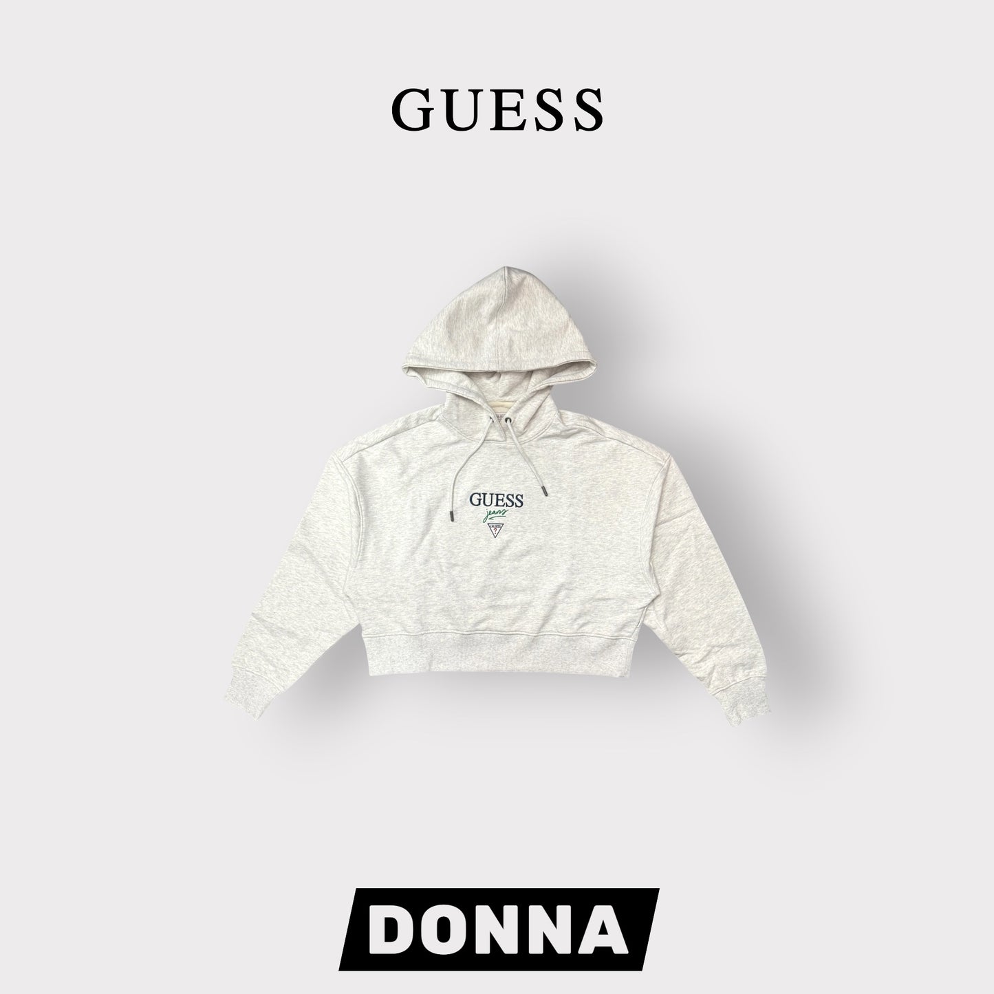 GUESS-Felpa estiva Donna, con cappuccio e ricamo frontale, tex.cotone garzato, Col.Grigio