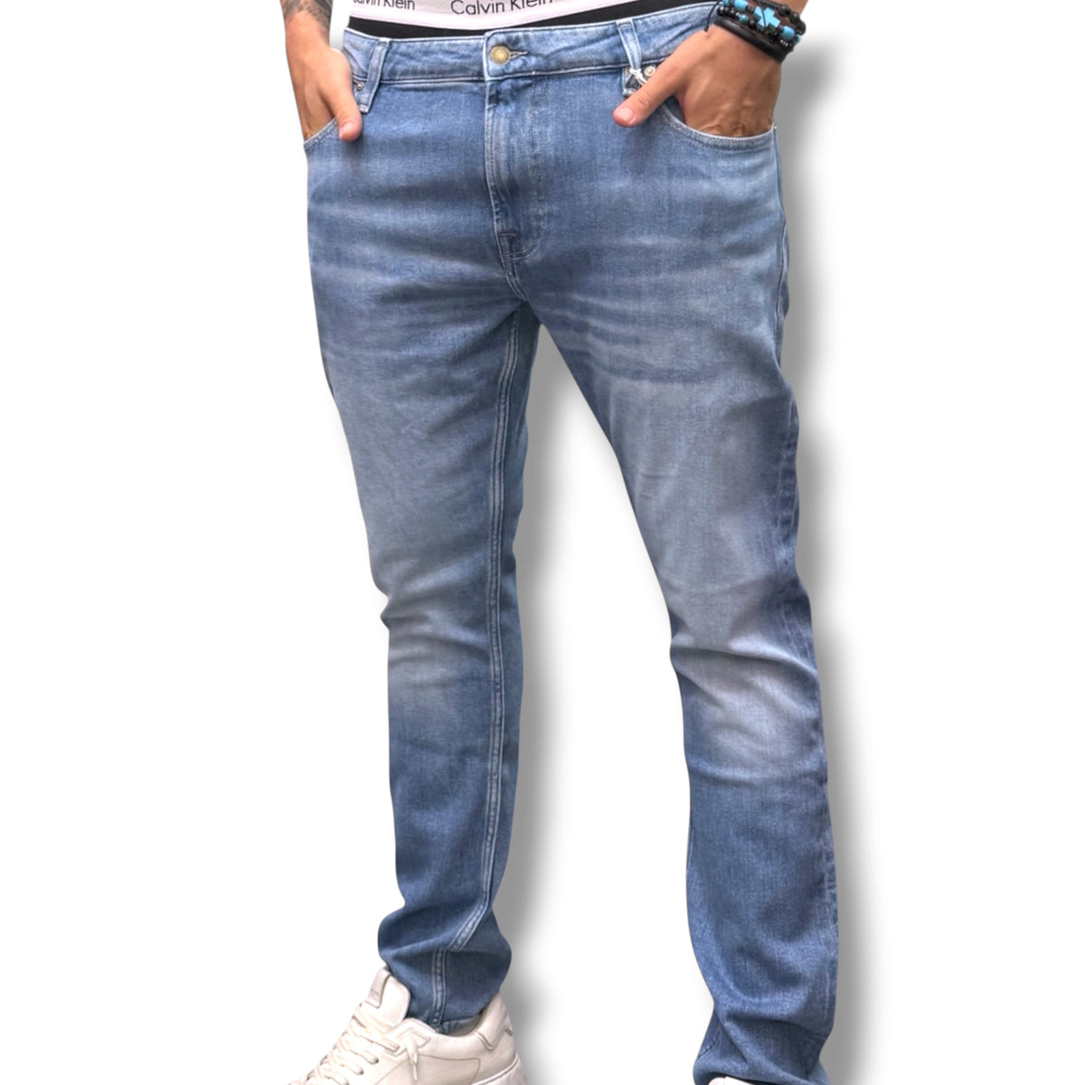 GUESS JEANS- Jeans Uomo, mod.Skinny Low Rise Taille Basse, Lavaggio Chiaro