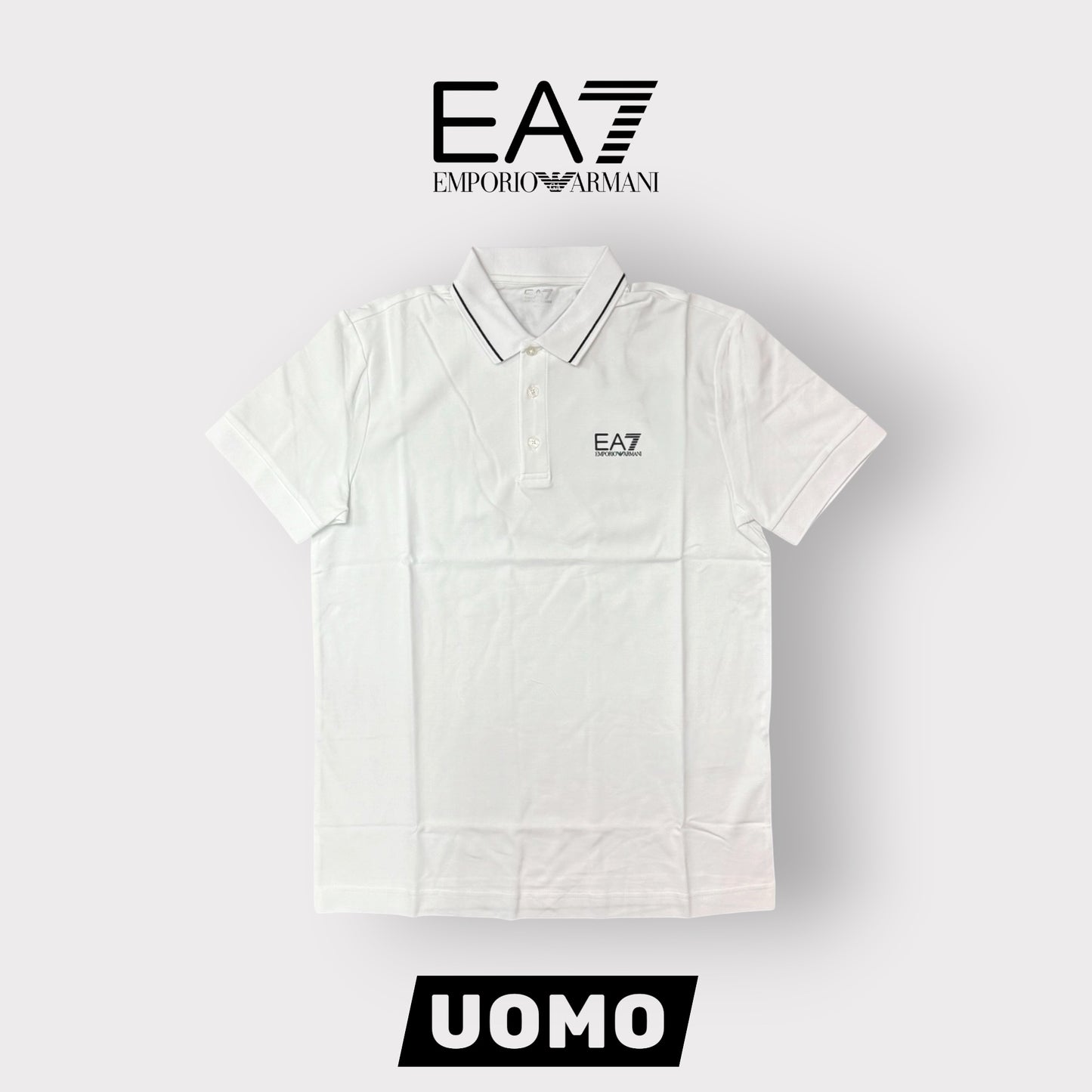EMPORIO ARMANI-Polo Uomo, con logo lato cuore, col.Bianco