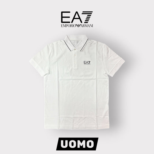 EMPORIO ARMANI-Polo Uomo, con logo lato cuore, col.Bianco