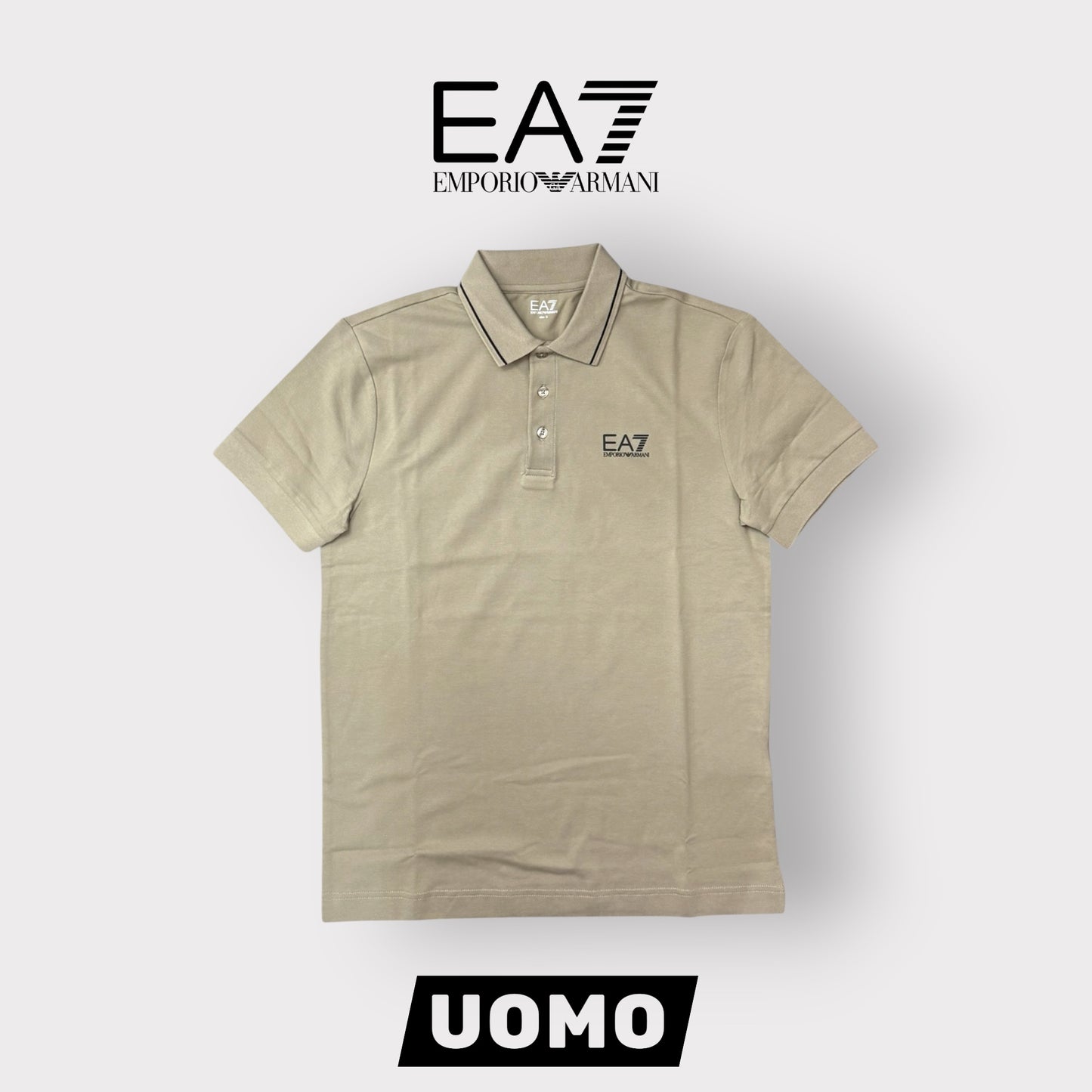 EMPORIO ARMANI-Polo Uomo, con logo lato cuore, col.Beige