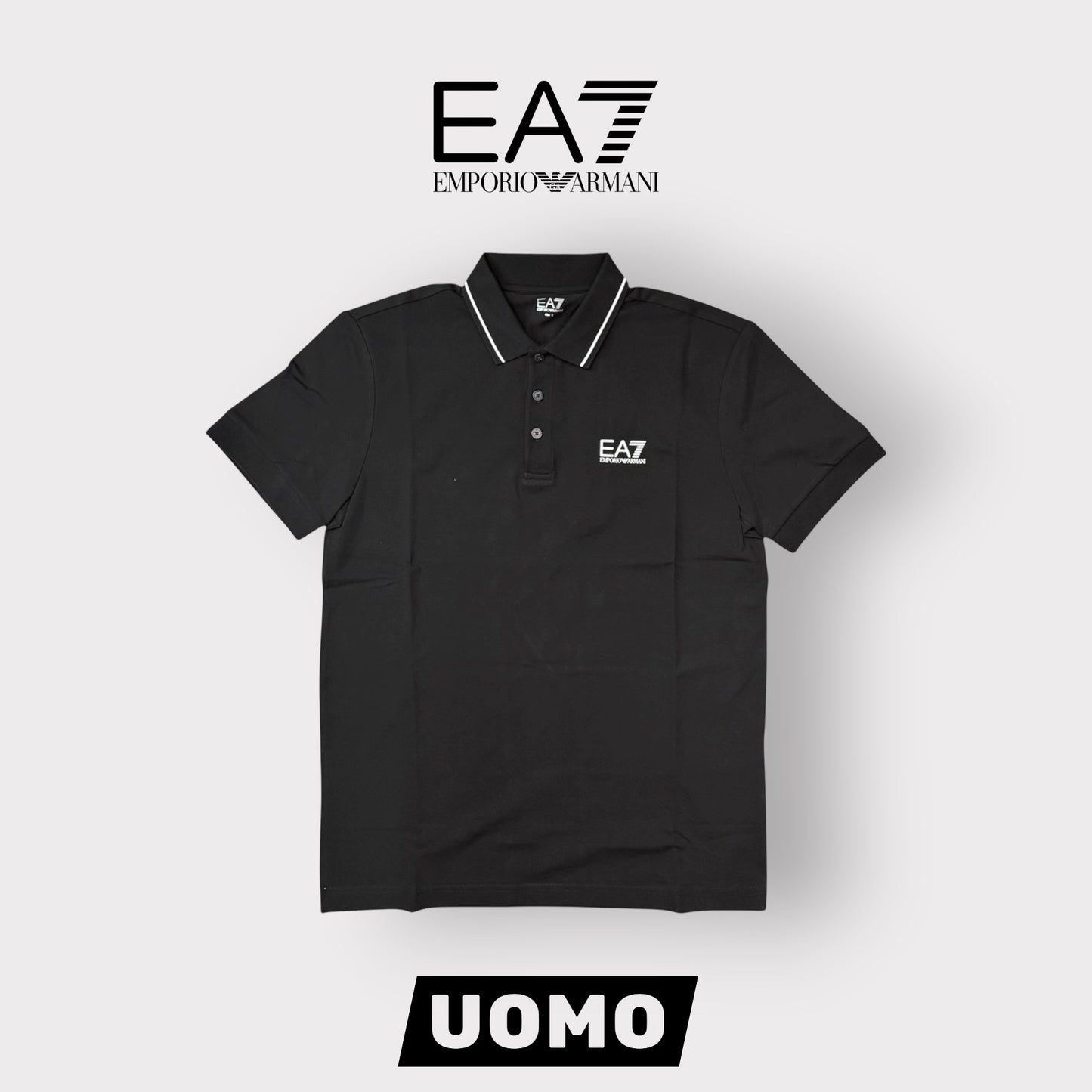 EMPORIO ARMANI-Polo Uomo, con logo lato cuore, col.Nero