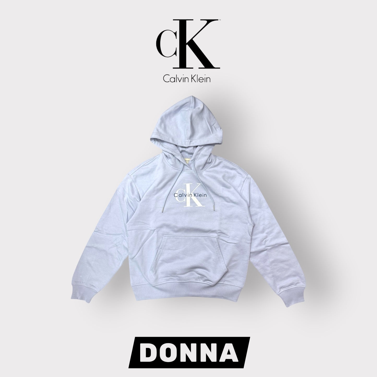 CALVIN KLEIN-Felpa estiva Donna, con cappuccio e logo frontale, tex.cotone garzato, col.Azzurro