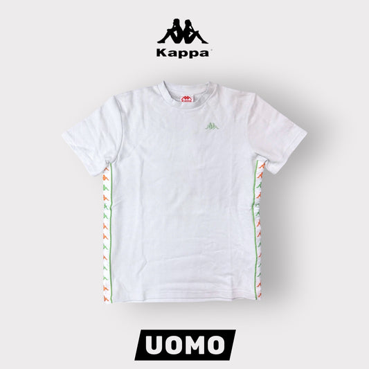 KAPPA- T-shirt Uomo con banda laterale bianca/arancione/verde, Col.Grigio ghiaccio