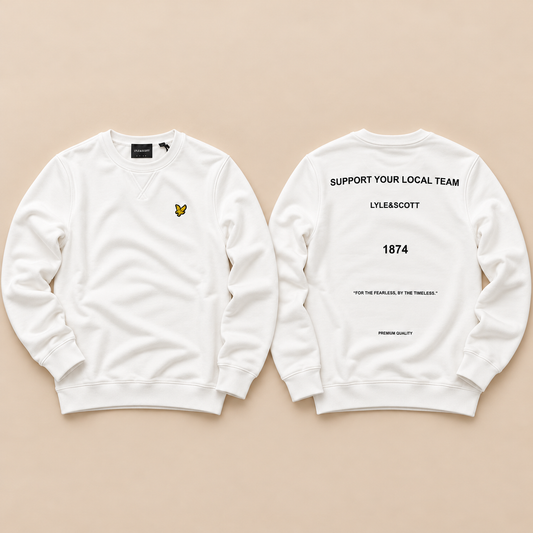 LYLE & SCOTT- Felpa Uomo girocollo, tex.cotone garzato, con stampa sulla schiena, Col.Bianco