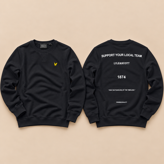 LYLE & SCOTT- Felpa Uomo girocollo, tex.cotone garzato, con stampa sulla schiena, Col.Nero