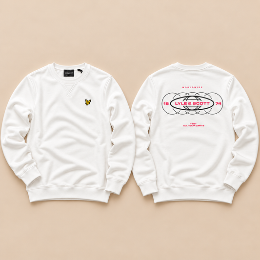 LYLE & SCOTT- Felpa Uomo girocollo, tex.cotone garzato, con stampa sulla schiena, Col.Bianco