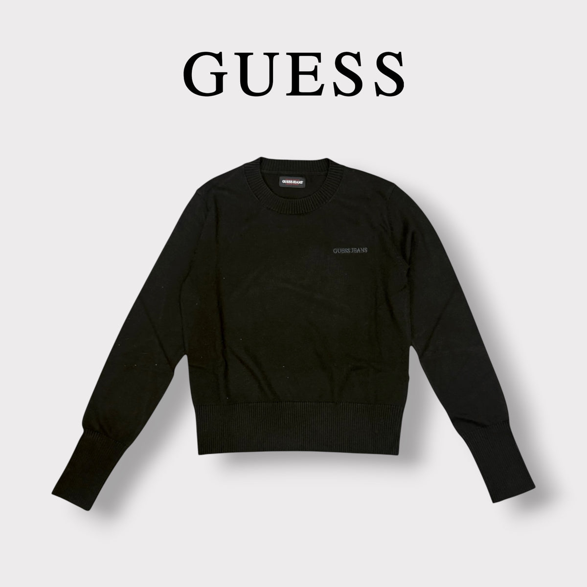 GUESS - Maglioncino Donna, con logo ricamato lato cuore, Col.Nero
