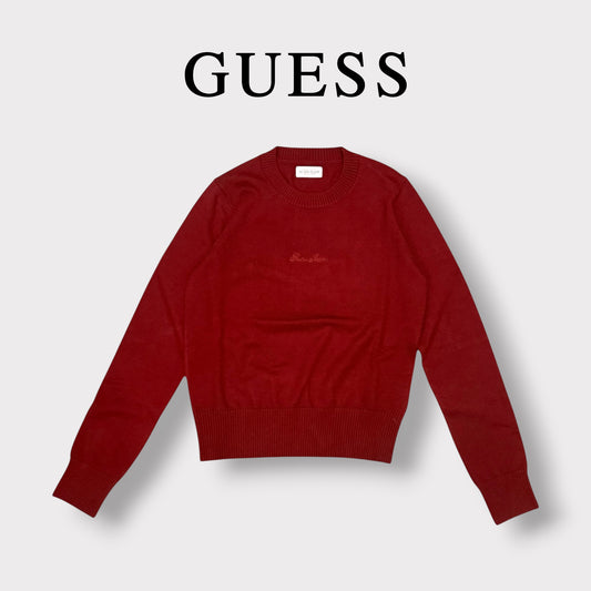 GUESS - Maglioncino Donna, con logo ricamato frontale, Col.Bordeaux