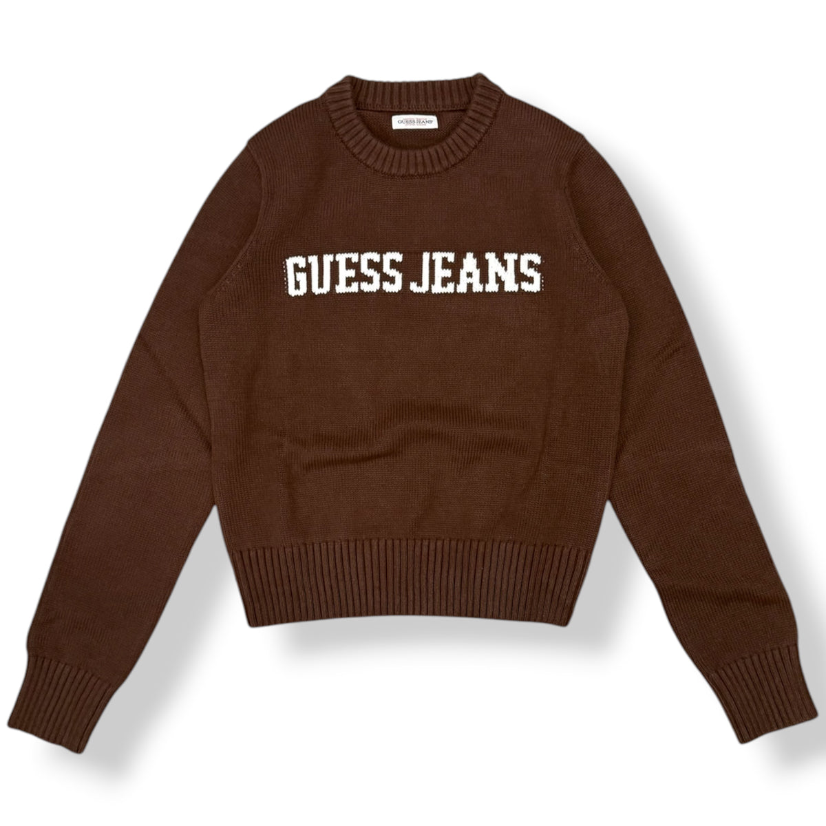 GUESS JEANS - Maglioncino Donna, con scritta frontale, Col.Marrone
