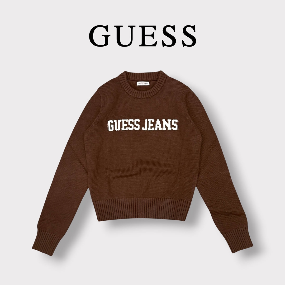 GUESS JEANS - Maglioncino Donna, con scritta frontale, Col.Marrone
