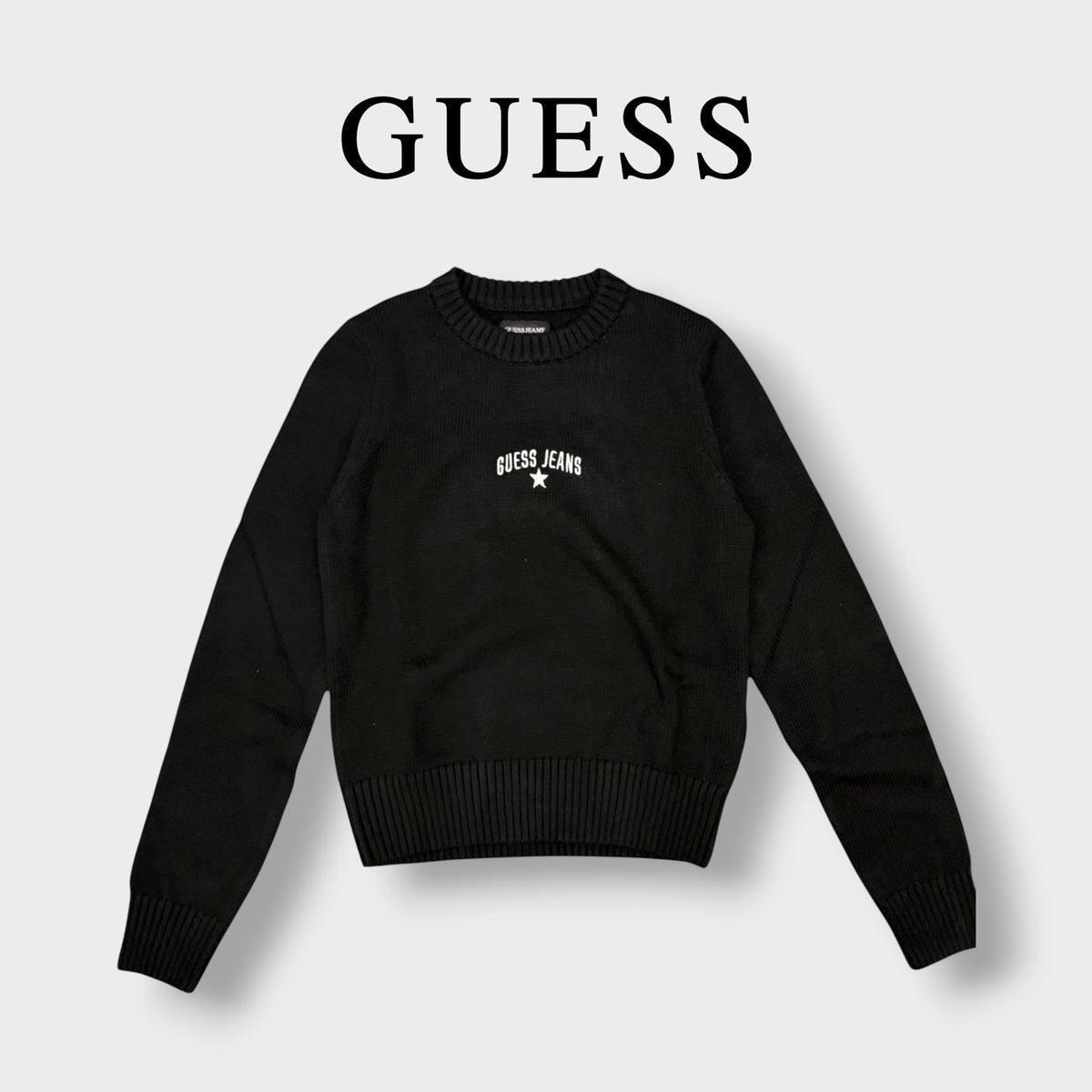 GUESS JEANS - Maglioncino Donna, con scritta ricamata frontale, Col.Nero
