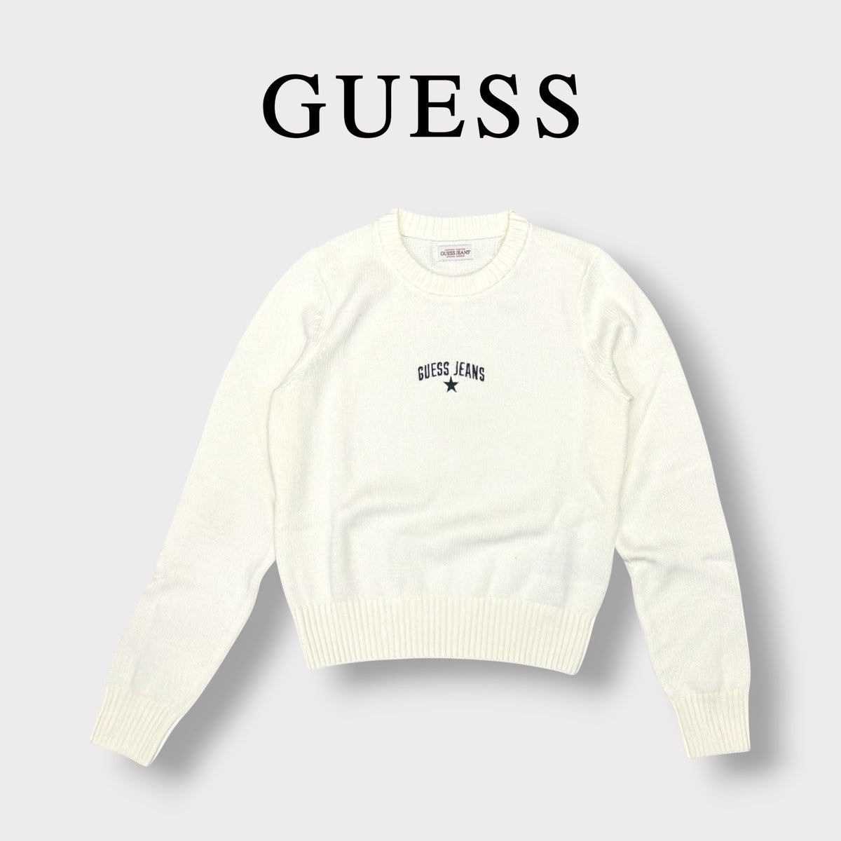 GUESS JEANS - Maglioncino Donna, con scritta ricamata frontale, Col.Bianco