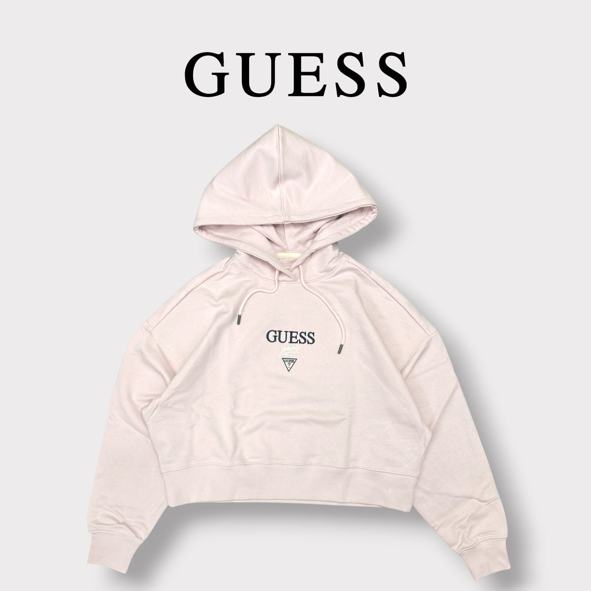 GUESS- Felpa estiva Donna, con cappuccio e ricamo frontale, tex.cotone garzato, Col.Rosa