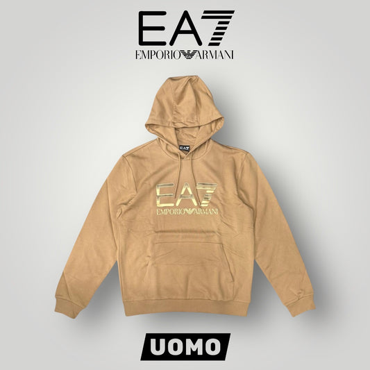 Felpa EA7 Uomo, tex.garzato, con cappuccio e stampa frontale, Col.Tygers Eye