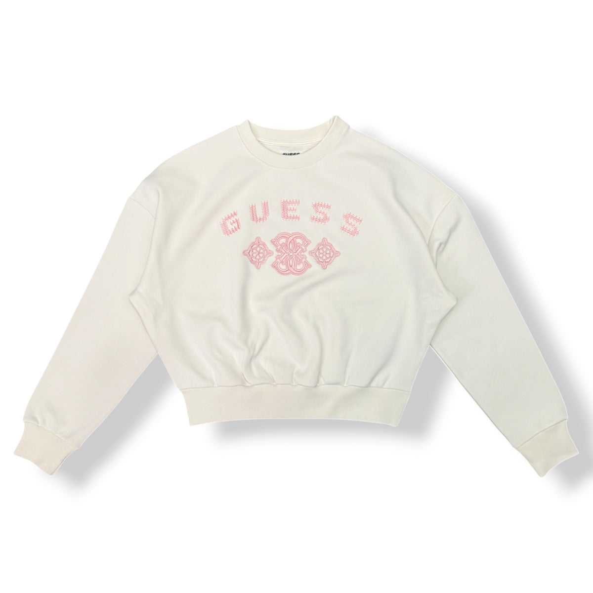 GUESS - Felpa Donna, girocollo, com ricamo frontale, tex.Felpato, col.Bianco