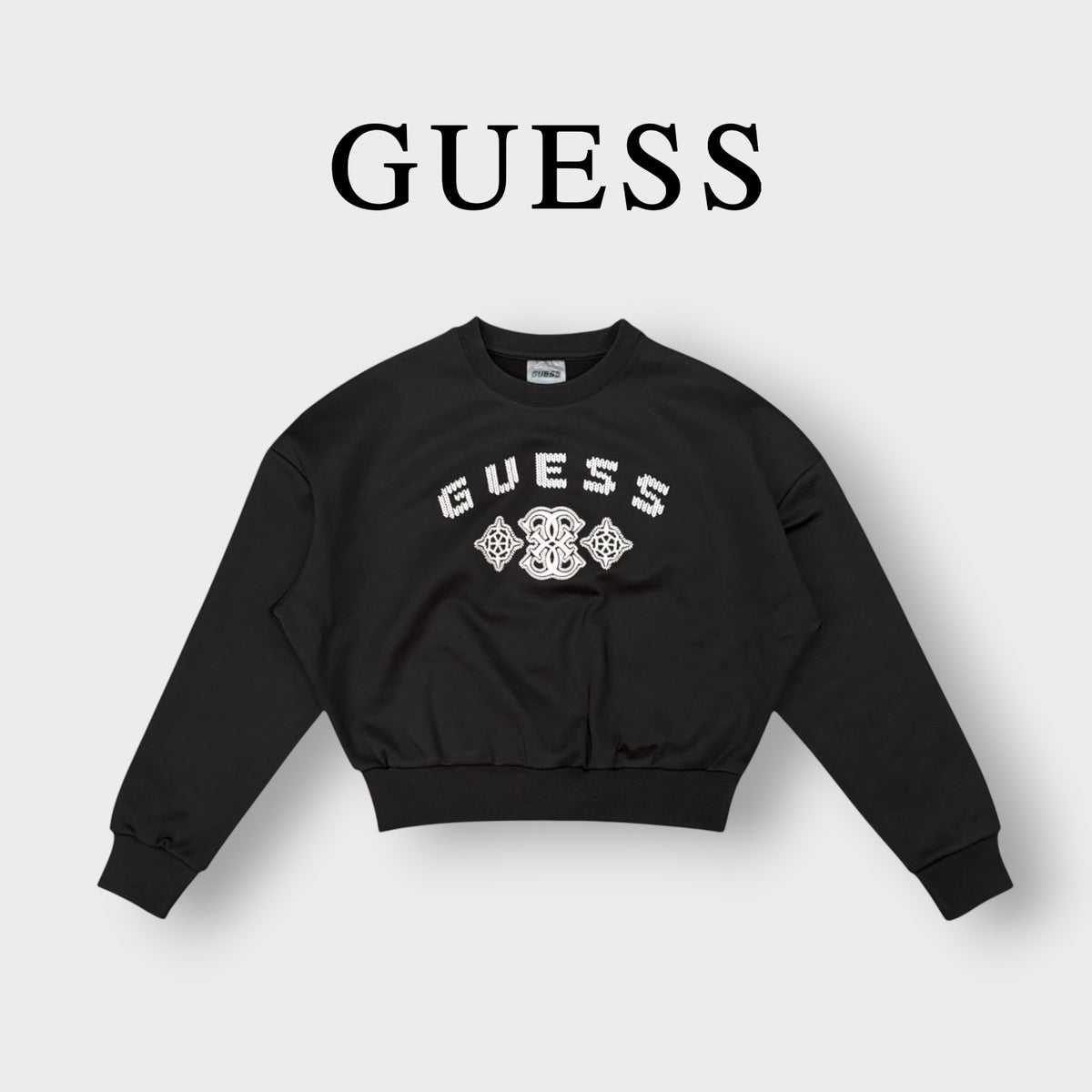 GUESS - Felpa Donna, girocollo, com ricamo frontale, tex.Felpato, col.Nero
