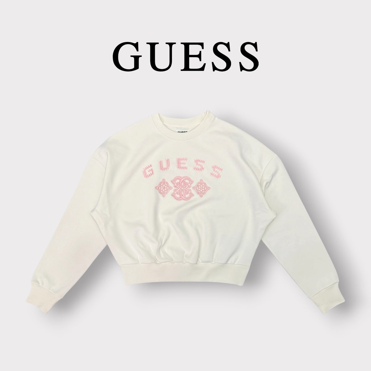 GUESS - Felpa Donna, girocollo, com ricamo frontale, tex.Felpato, col.Bianco