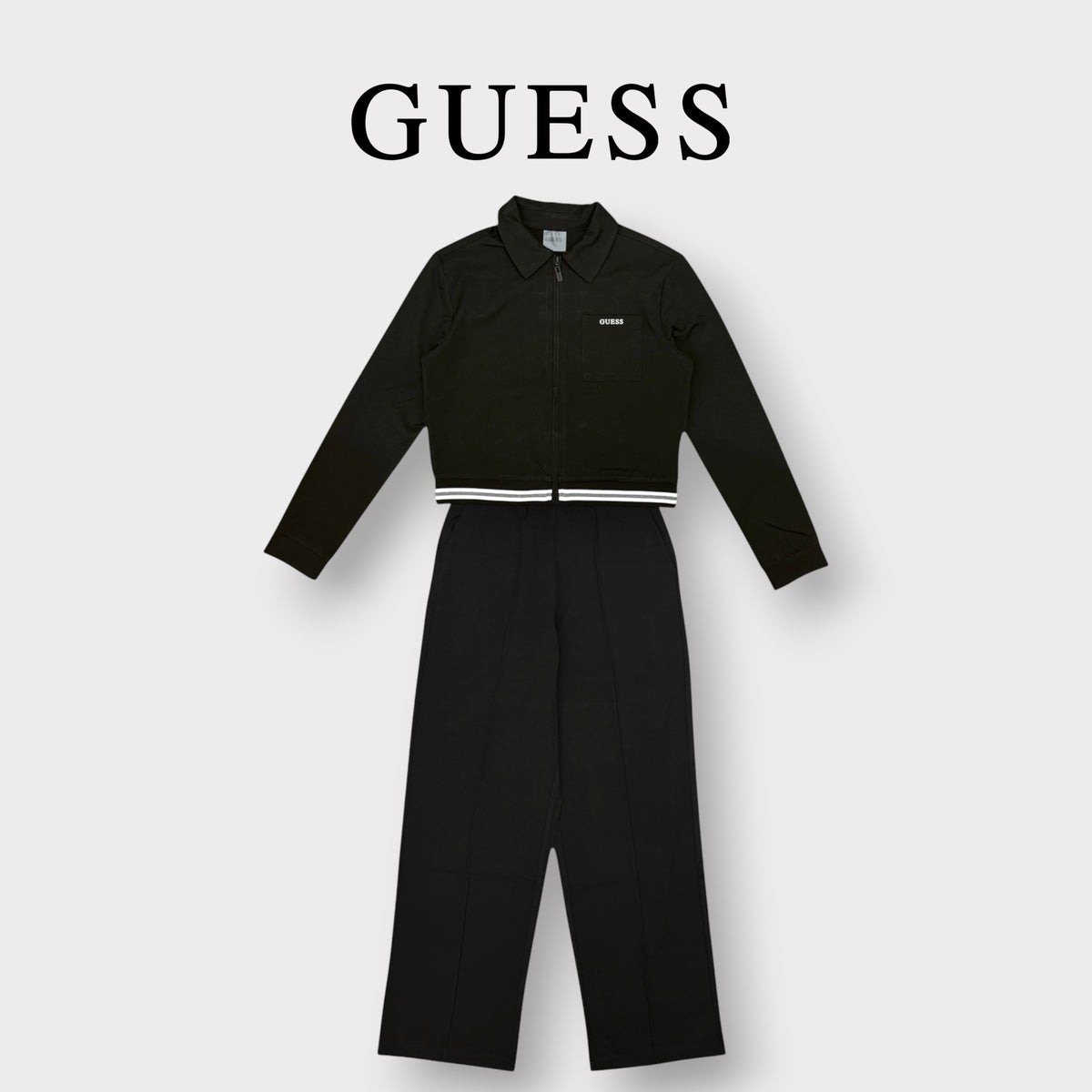 GUESS- Tuta completa Donna, con colletto a camicia e taschino lato cuore, Col.Nero