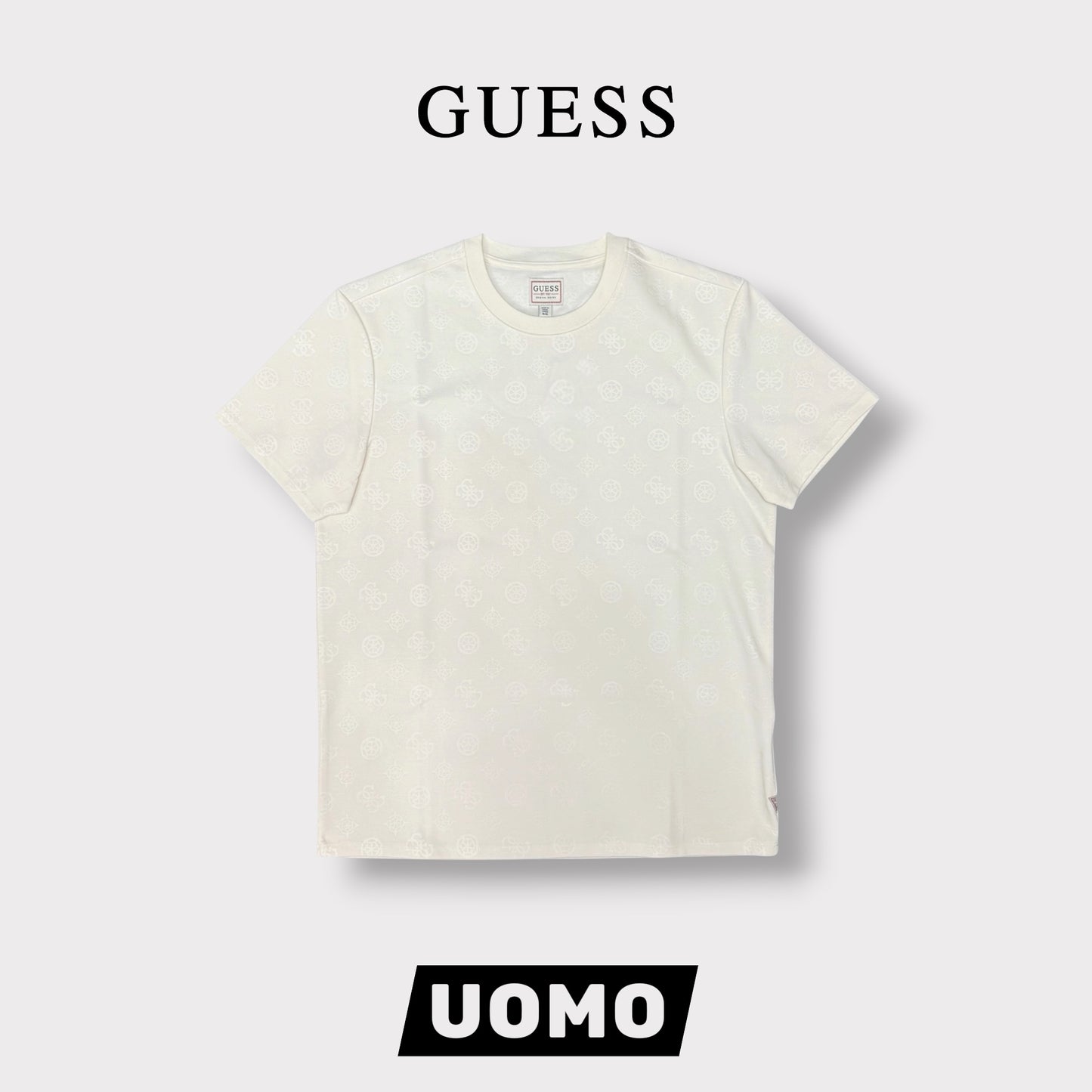 GUESS- T-shirt Uomo, in tessuto tecnico, Regular Fit, col.Panna