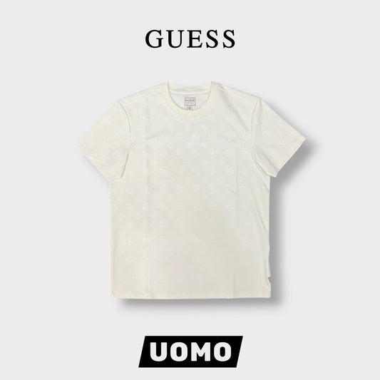 GUESS- T-shirt Uomo, in tessuto tecnico, Regular Fit, col.Panna