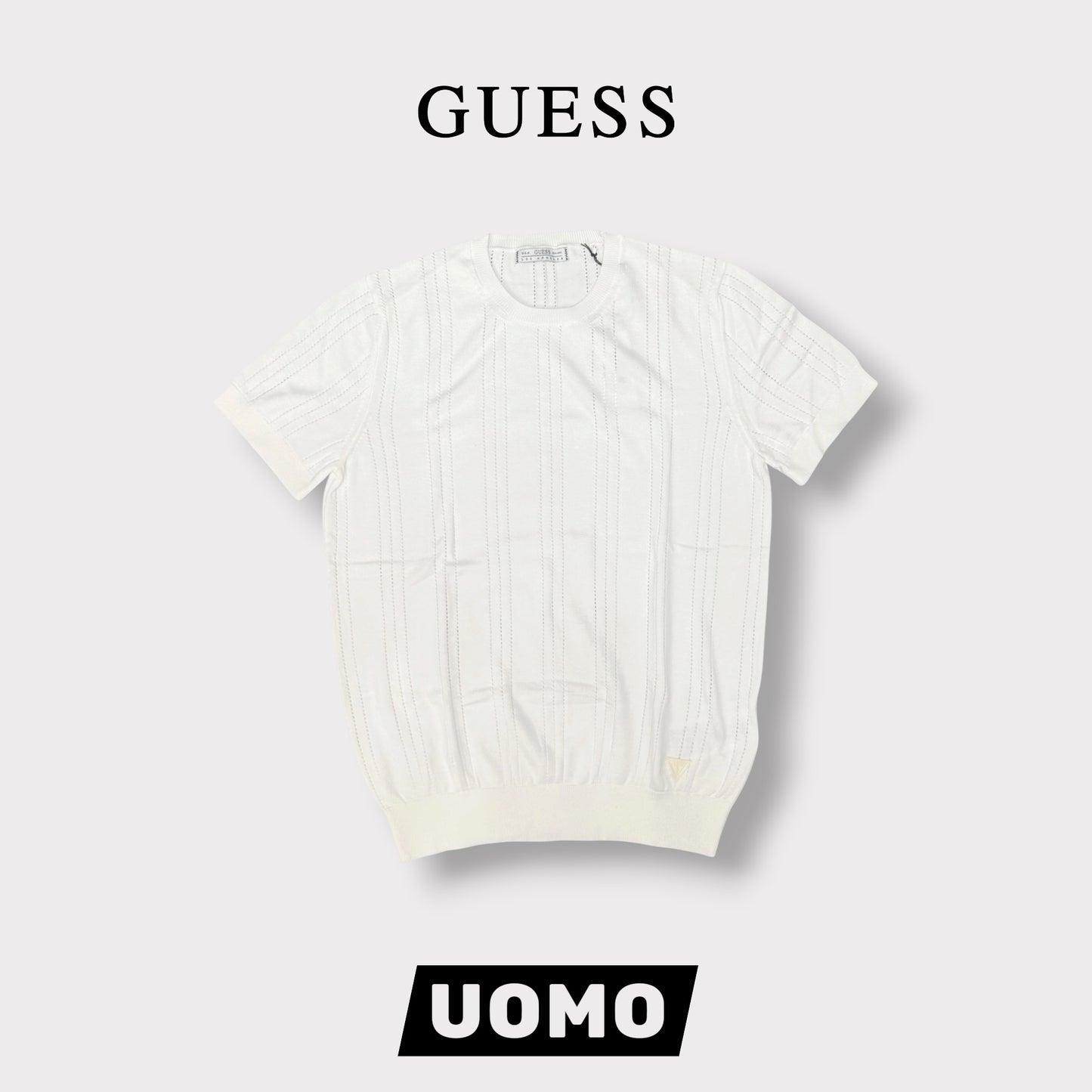 GUESS- T-shirt Uomo, in filo, col.Bianco