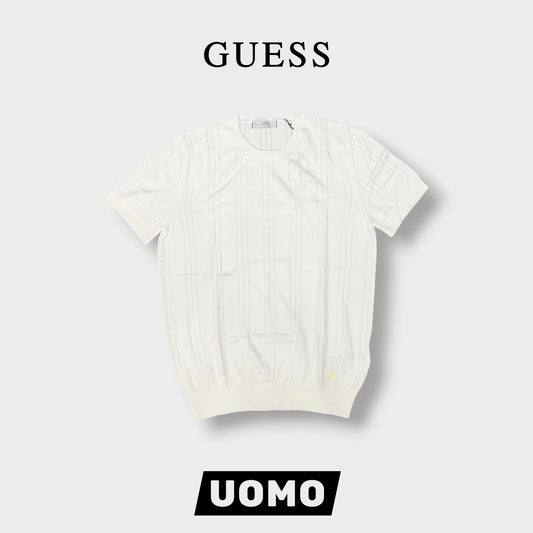 GUESS- T-shirt Uomo, in filo, col.Bianco