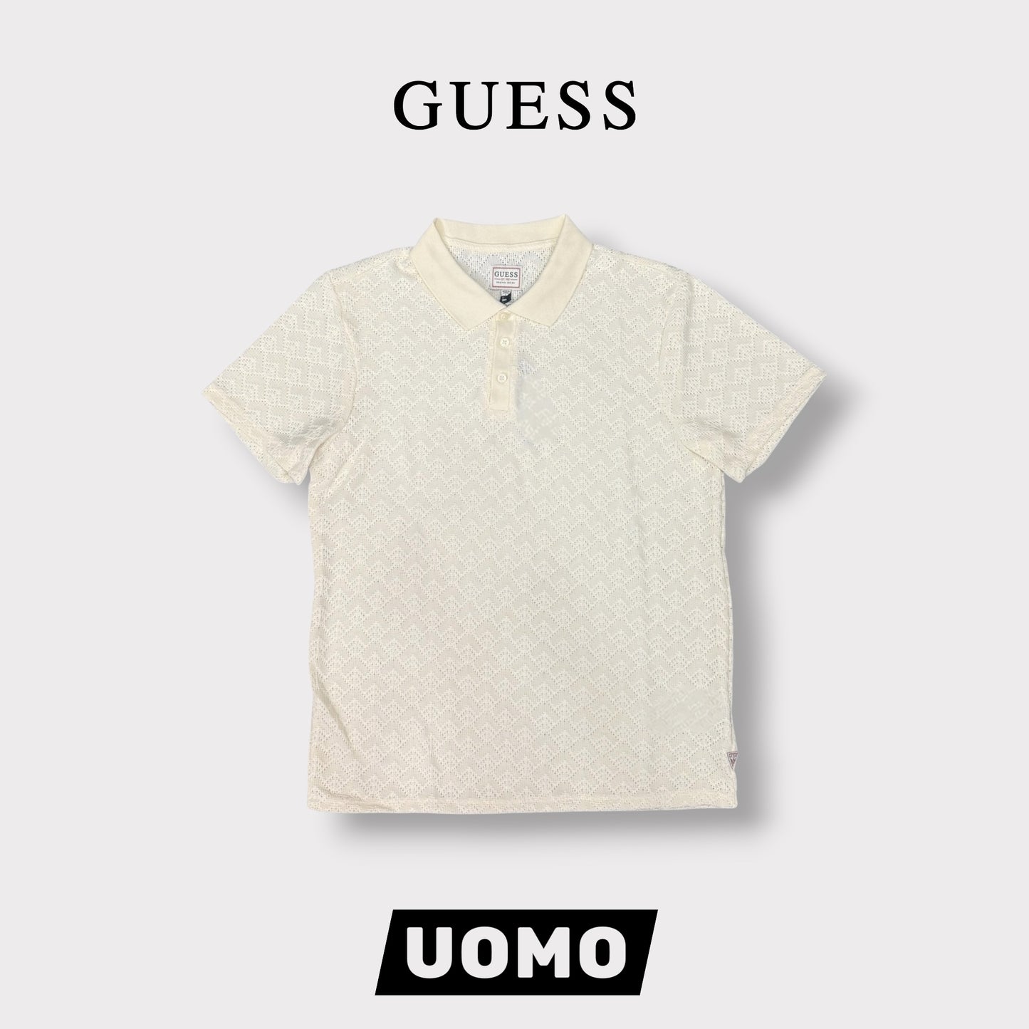 GUESS- Polo Uomo, in filo, Regular Fit, col.Panna