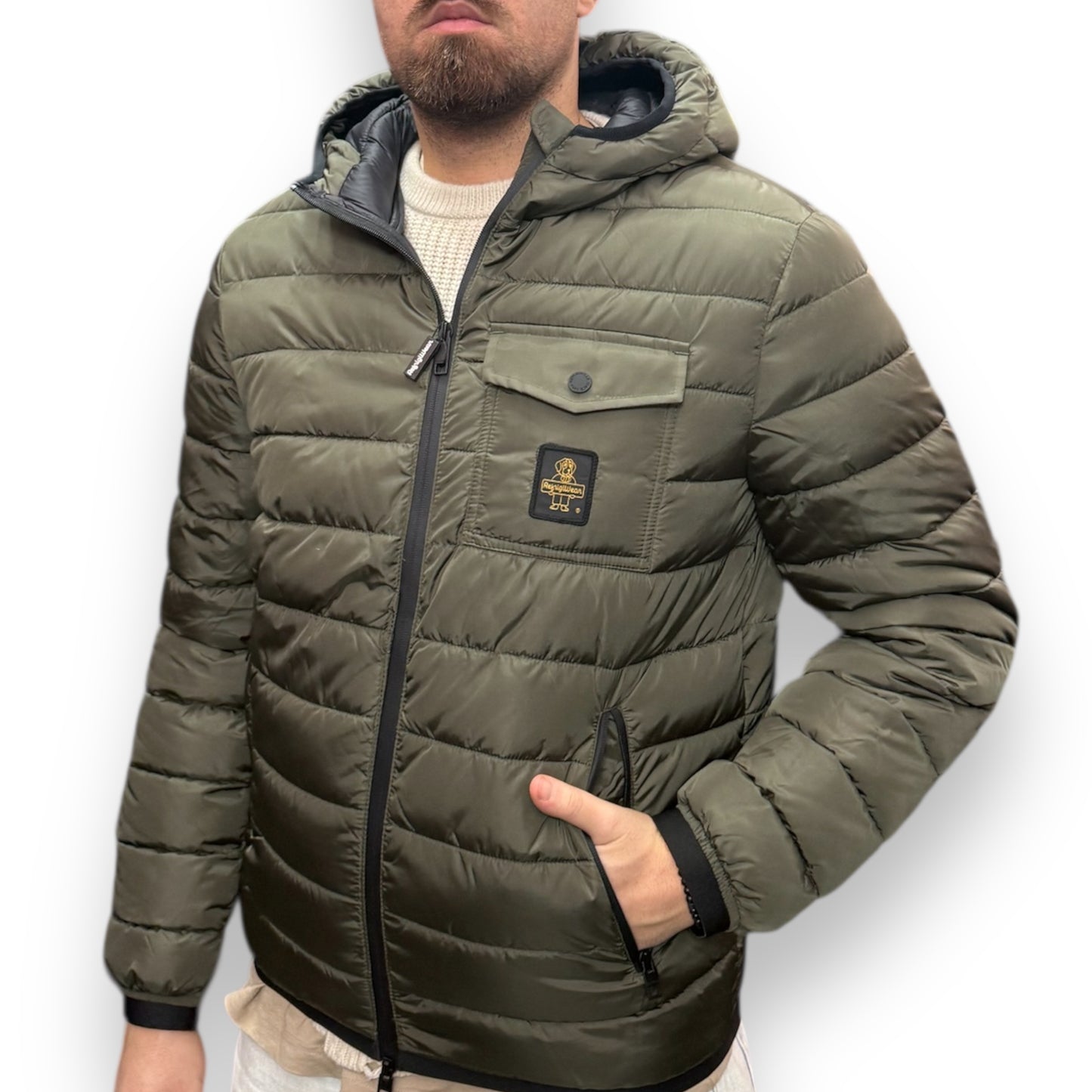 Giubbotto REFRIGIWEAR Uomo, con zip termosaldata ed elastico in vita, mod.Josh Jacket, col.Verde militare